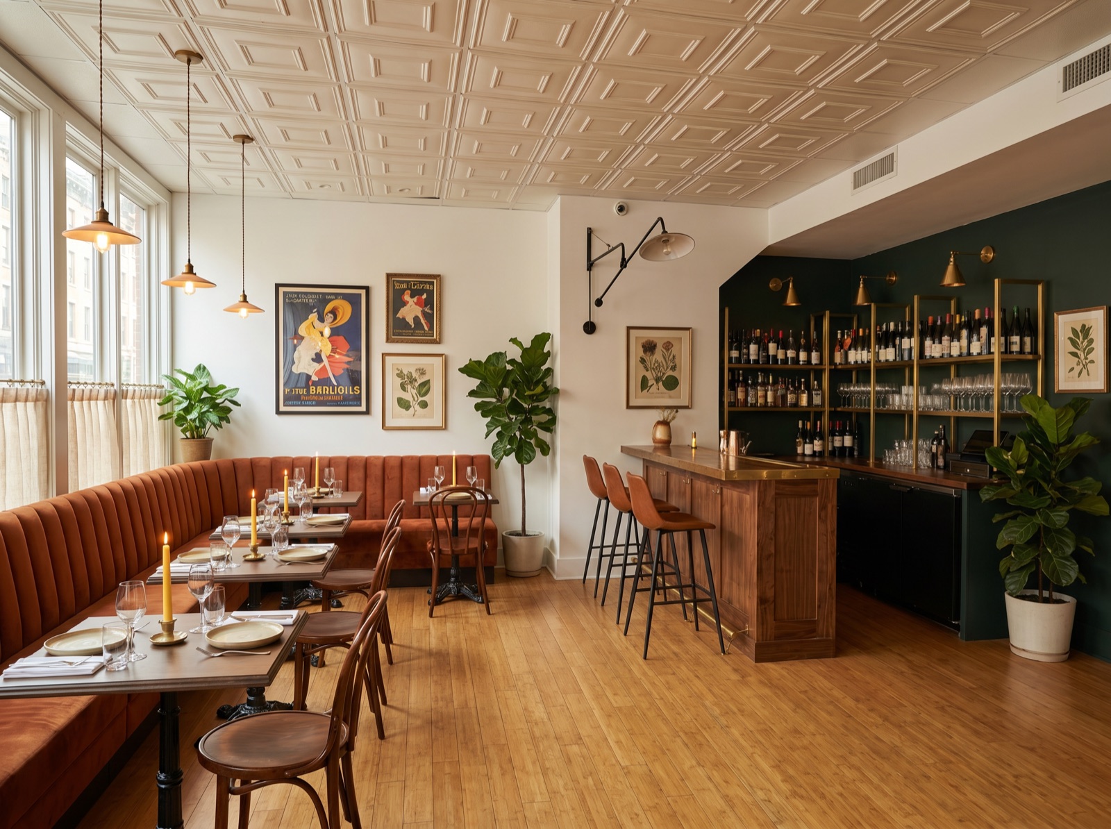 A downtown Charlottesville restaurant space set up as a bistro